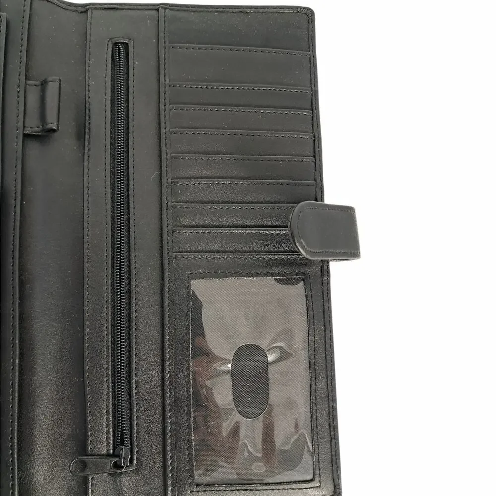 Pair of Black Travel Wallets Passport Ticket Organizer Multiple Pockets Zippers